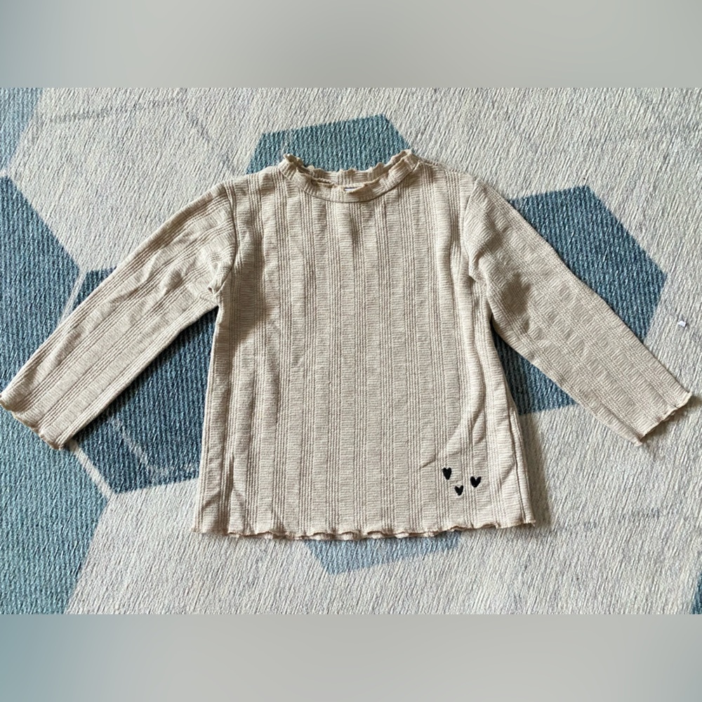 Zara Kids Toddler Girl Ribbed Beige Long Sleeves Top